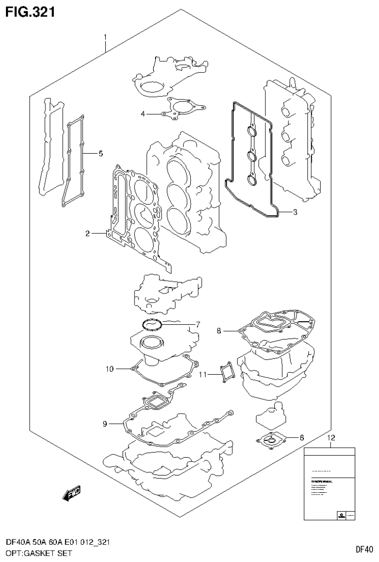 Suzuki DF40AST, DF50A, DF50ATH OPT:GASKET SET (DF60AQH E1) parts diagram